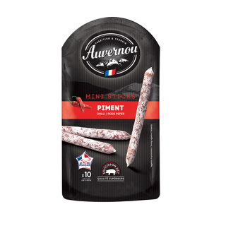 Dry Sausage Mini Sticks Chilli VPF Auvernou Doypack 100gr | Box w/10packs
