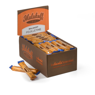 Display of 60 Malakoff Milk Chocolate Bars Feuilletine 19gr Malakoff Box