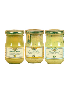 Assortment of 3 Honey&Balsamic/Walnut/Basil Mustards 10cl Jar Edmond Fallot Box